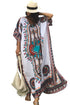 Sexy White Ethnic Print Kaftan Maxi Dress